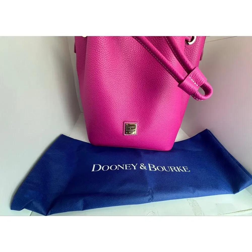 Dooney & Bourke Lucca Pebble Leather Drawstring Shoulder Bucket Bag Fuchsia NWT
